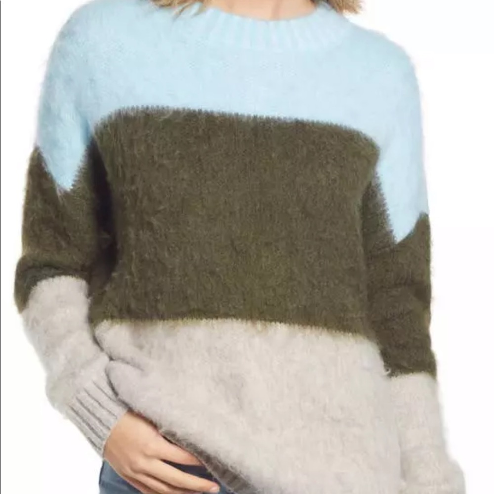 NWT $59 Nordstrom BP Oversized Brushed Stripe Color Block Pullover Sweater XS